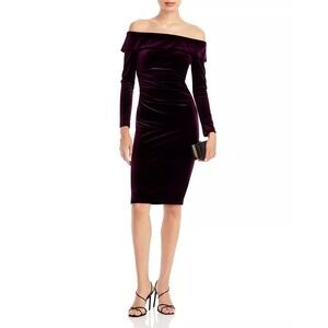 AQUA Formal Plum Velvet Off Shoulder Dress‎ Size 2 NWT